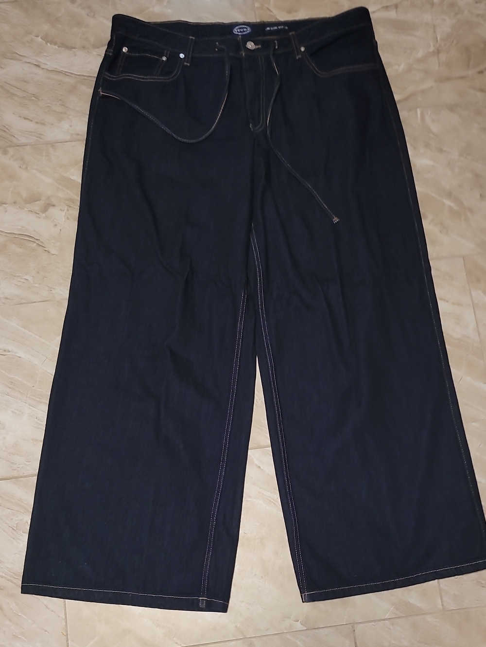 Scoop NYC Wide-Leg Dark Indigo Jeans with Contrast Stitching